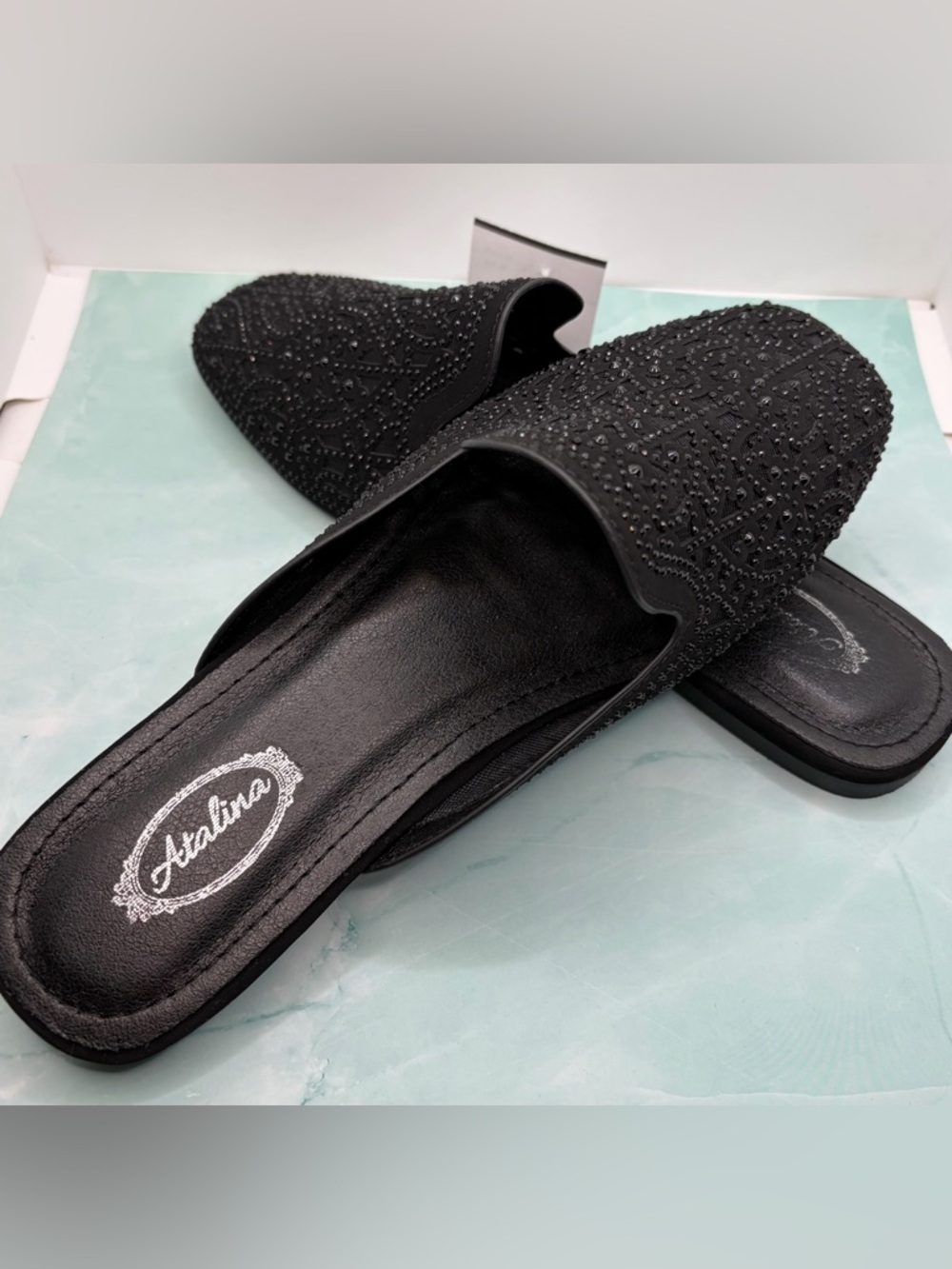 Atalina Black Beaded Slip-On Women’s Flats - Picture 4 of 8